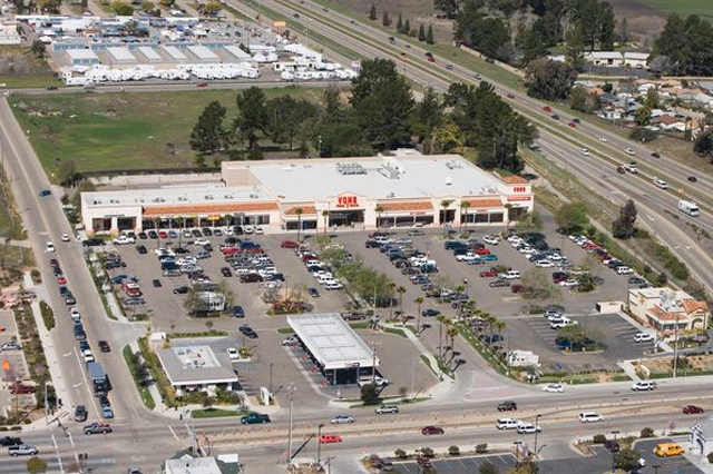 Evening walkway at a retail center
